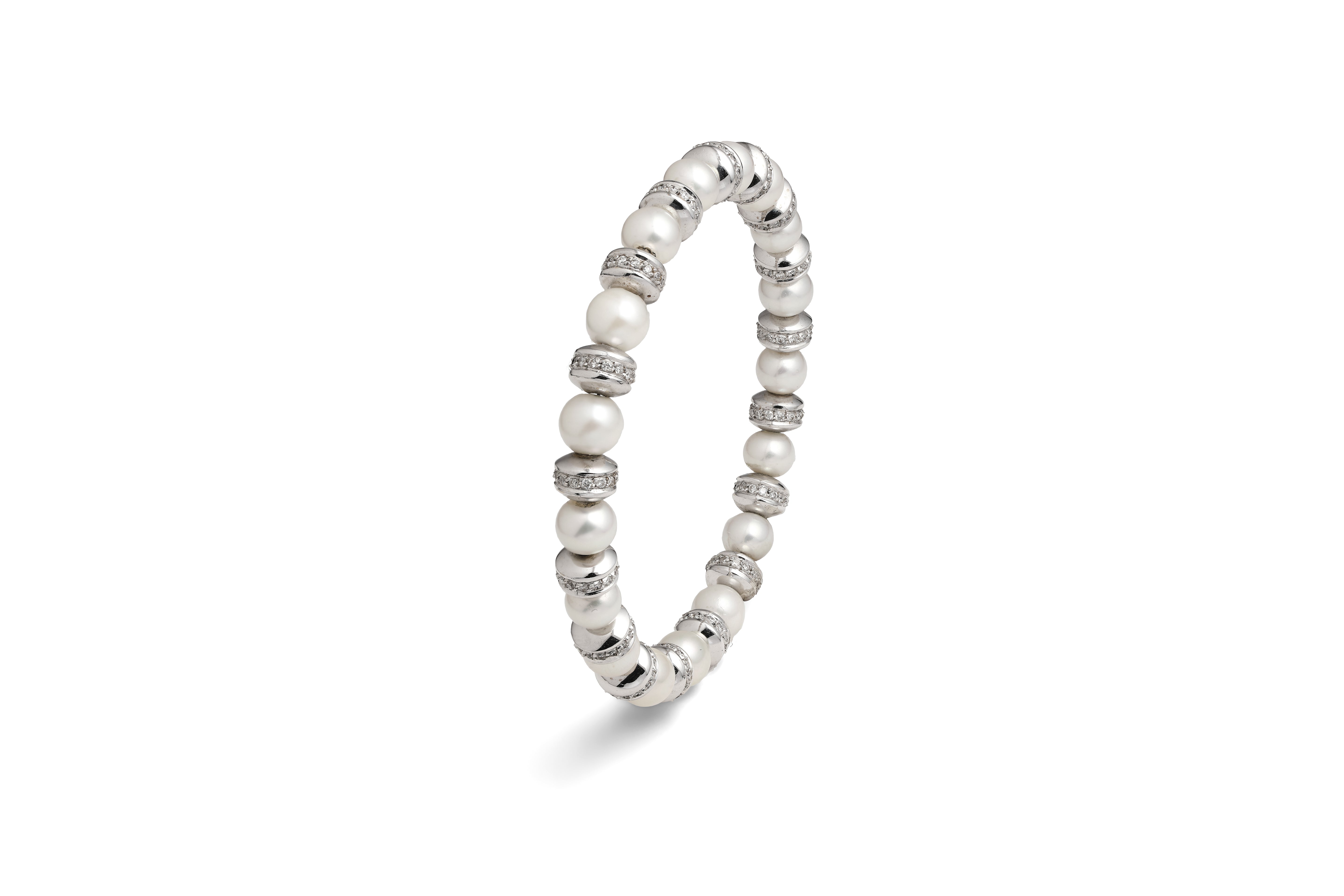 Pearls & Diamond Bangle Bracelet